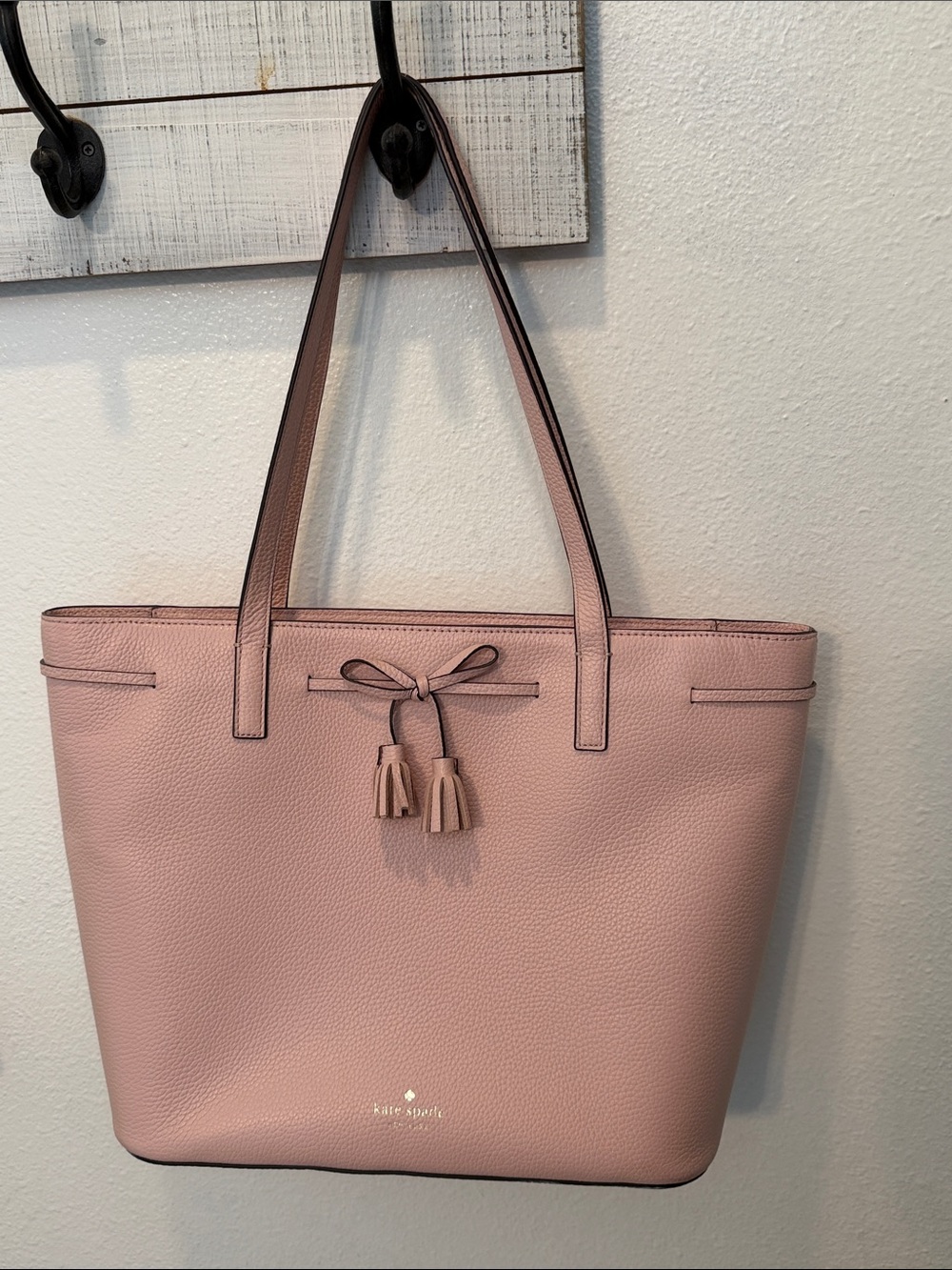 kate spade Blush Pink Leather Tote with Tassel Bow